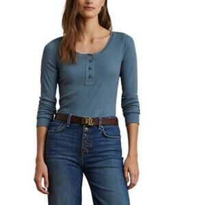 Ralph Lauren Women's Stretch Cotton Long Sleeve Henley Tee